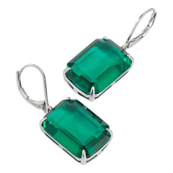 Lauren Ralph Lauren Silver Emerald Stone Drop Earrings - Picture 5 of 7